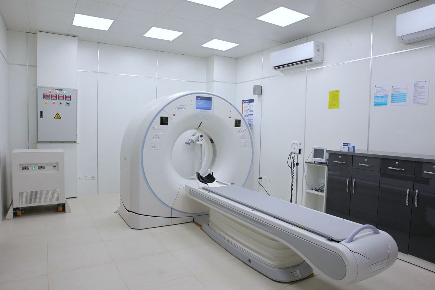 A CT scanner in a hospital imaging room