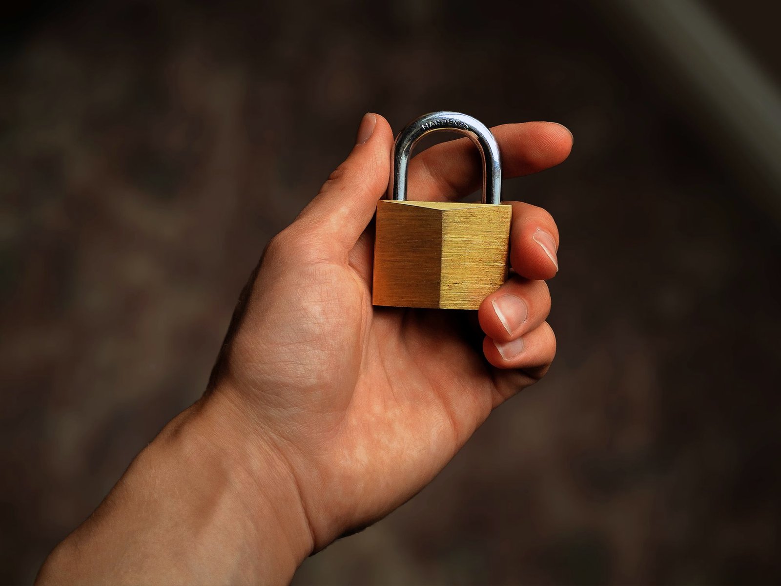 A hand holding a small padlock